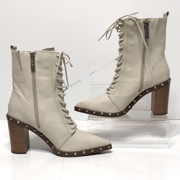 Cream crocodile boot Charles by Charles David lace up studded Duffy US 7 - Picture 4 of 13